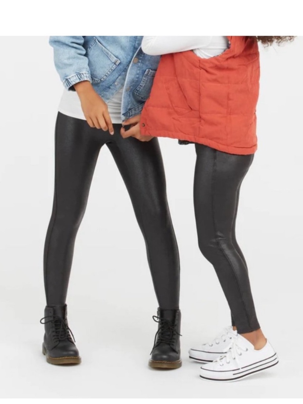 SPANX Black Faux Leather Kids Leggings NWOT  Size Large Tall